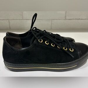 Paul Green Sophie - Black Suede Sneakers with Gold Accents